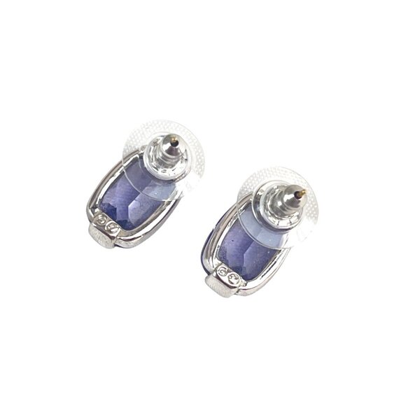 Swarovski Silver-Tone & Purple Crystal Stud Earrings Austrian Crystal - Picture 4 of 6